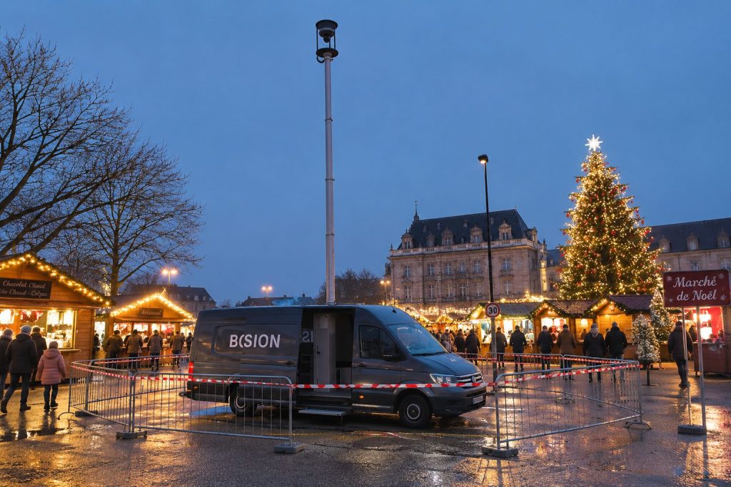 Poste de commandement mobile BOSCOVISION sécurisant un marché de Noël